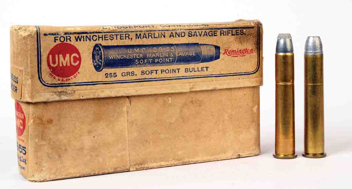 By the turn of the nineteenth century, 38-55 factory loads were being loaded with smokeless powders and jacketed softpoint bullets. Mike’s favorite cast bullet handload using RCBS mould No. 38-255FN (left) is now discontinued.